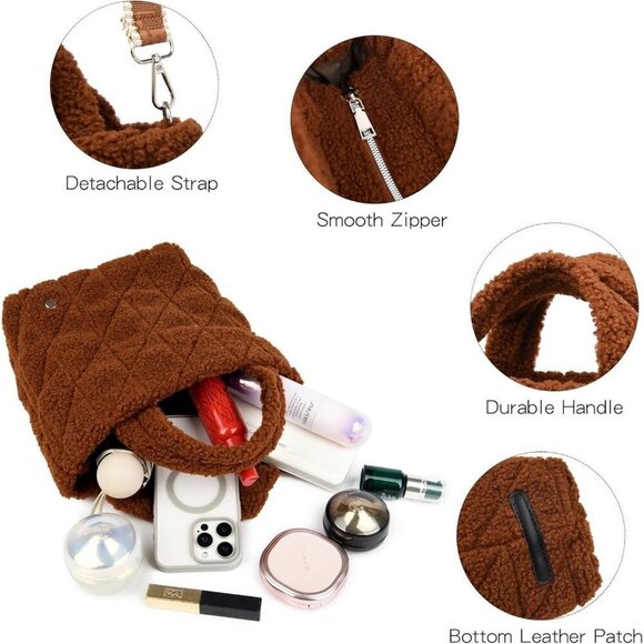 ✨ Myhozee Crossbody Bags Women White Small Sherpa Flurry Quilted Winter Handbags - Picture 5 of 6